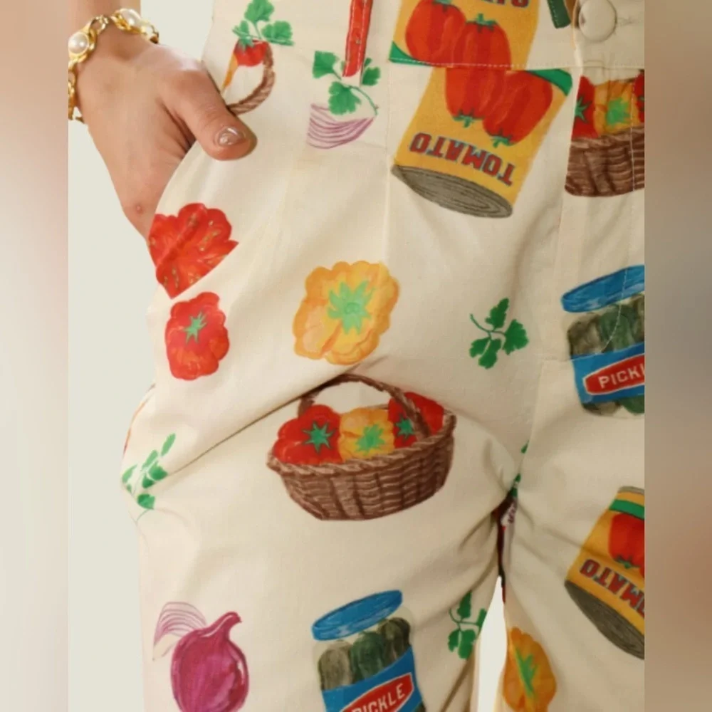Bailey Roses Gah Italian print Summer tomatoes Pants Size M Urban Outfitters 🥖 - Picture 2 of 13